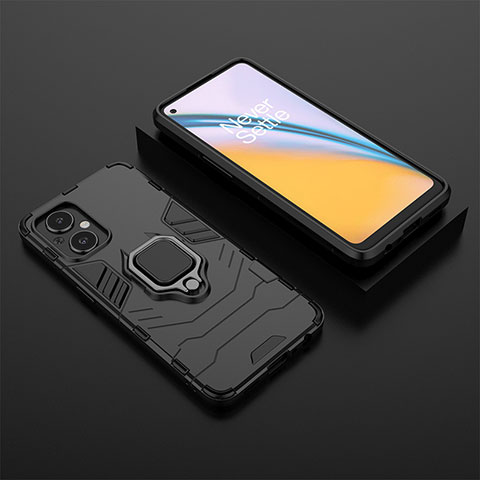 Custodia Silicone e Plastica Opaca Cover con Magnetico Anello Supporto per Oppo Reno7 Z 5G Nero