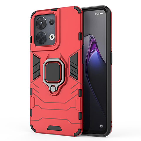 Custodia Silicone e Plastica Opaca Cover con Magnetico Anello Supporto per Oppo Reno8 5G Rosso