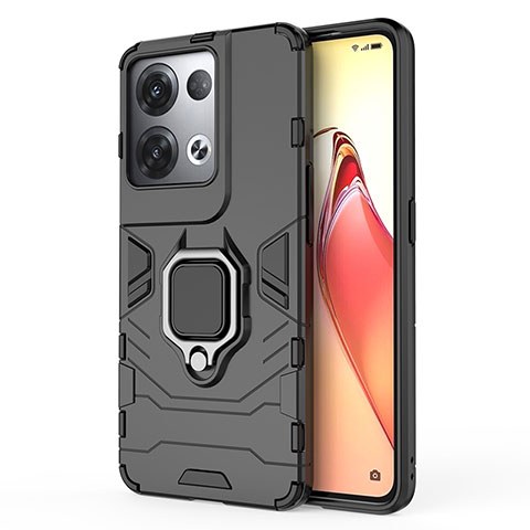 Custodia Silicone e Plastica Opaca Cover con Magnetico Anello Supporto per Oppo Reno8 Pro 5G Nero