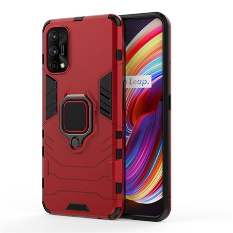 Custodia Silicone e Plastica Opaca Cover con Magnetico Anello Supporto per Realme 7 Pro Rosso