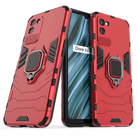 Custodia Silicone e Plastica Opaca Cover con Magnetico Anello Supporto per Realme V11s 5G Rosso