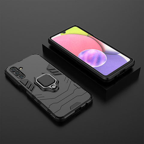 Custodia Silicone e Plastica Opaca Cover con Magnetico Anello Supporto per Samsung Galaxy A13 5G Nero