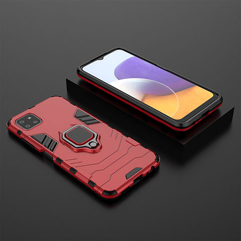 Custodia Silicone e Plastica Opaca Cover con Magnetico Anello Supporto per Samsung Galaxy A22s 5G Rosso