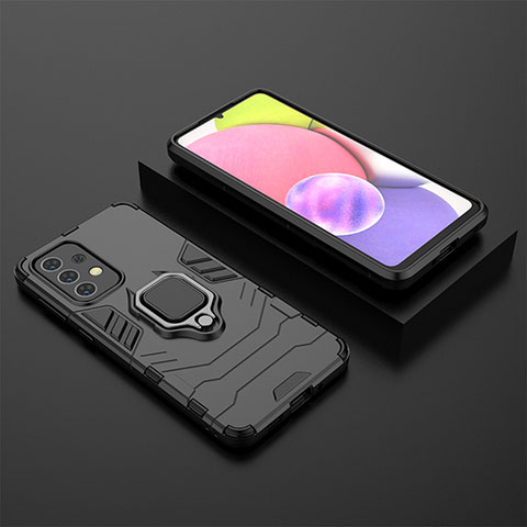 Custodia Silicone e Plastica Opaca Cover con Magnetico Anello Supporto per Samsung Galaxy A33 5G Nero