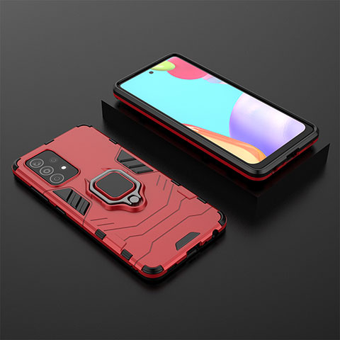 Custodia Silicone e Plastica Opaca Cover con Magnetico Anello Supporto per Samsung Galaxy A52 4G Rosso