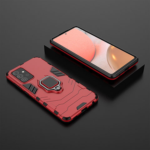 Custodia Silicone e Plastica Opaca Cover con Magnetico Anello Supporto per Samsung Galaxy A72 4G Rosso