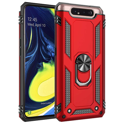 Custodia Silicone e Plastica Opaca Cover con Magnetico Anello Supporto per Samsung Galaxy A90 4G Rosso