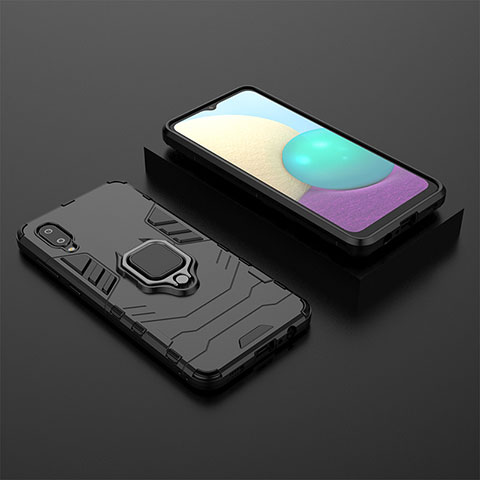 Custodia Silicone e Plastica Opaca Cover con Magnetico Anello Supporto per Samsung Galaxy M02 Nero