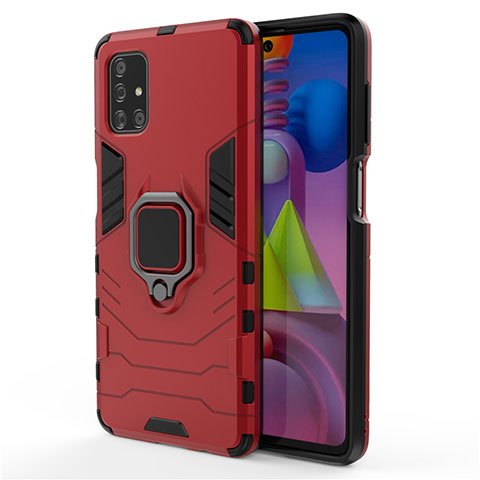 Custodia Silicone e Plastica Opaca Cover con Magnetico Anello Supporto per Samsung Galaxy M51 Rosso