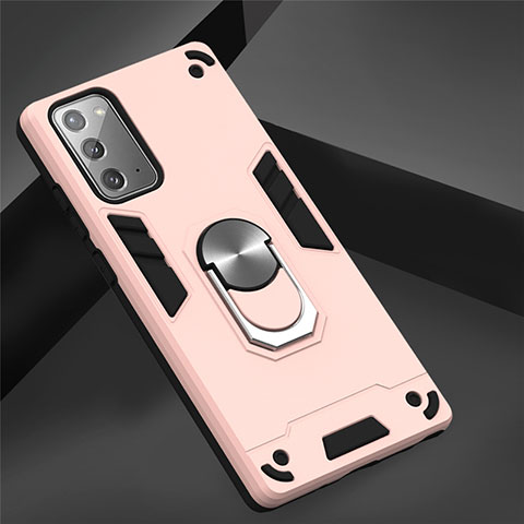 Custodia Silicone e Plastica Opaca Cover con Magnetico Anello Supporto per Samsung Galaxy Note 20 Plus 5G Rosa