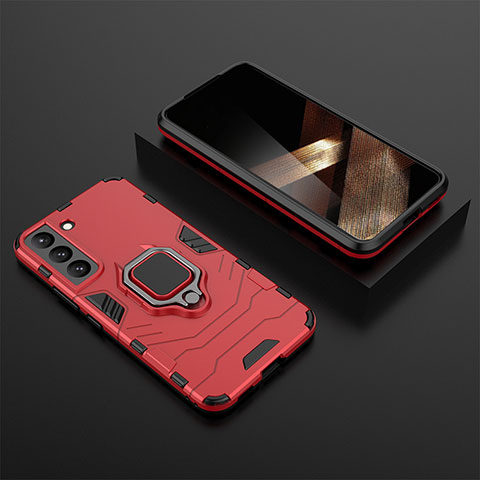 Custodia Silicone e Plastica Opaca Cover con Magnetico Anello Supporto per Samsung Galaxy S25 5G Rosso