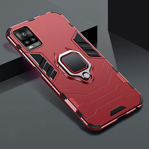 Custodia Silicone e Plastica Opaca Cover con Magnetico Anello Supporto per Vivo V20 Pro 5G Rosso