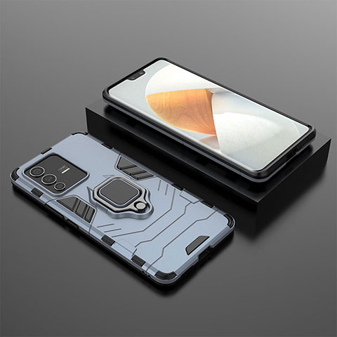 Custodia Silicone e Plastica Opaca Cover con Magnetico Anello Supporto per Vivo V23 Pro 5G Blu