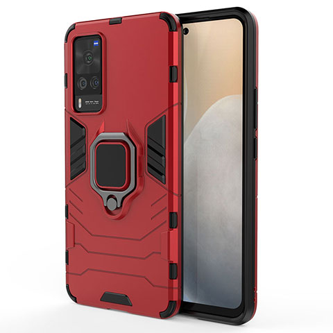 Custodia Silicone e Plastica Opaca Cover con Magnetico Anello Supporto per Vivo X60 Pro 5G Rosso