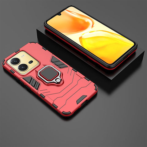 Custodia Silicone e Plastica Opaca Cover con Magnetico Anello Supporto per Vivo X80 Lite 5G Rosso