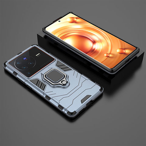 Custodia Silicone e Plastica Opaca Cover con Magnetico Anello Supporto per Vivo X80 Pro 5G Blu
