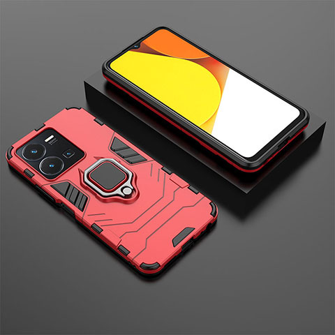 Custodia Silicone e Plastica Opaca Cover con Magnetico Anello Supporto per Vivo Y35 4G Rosso