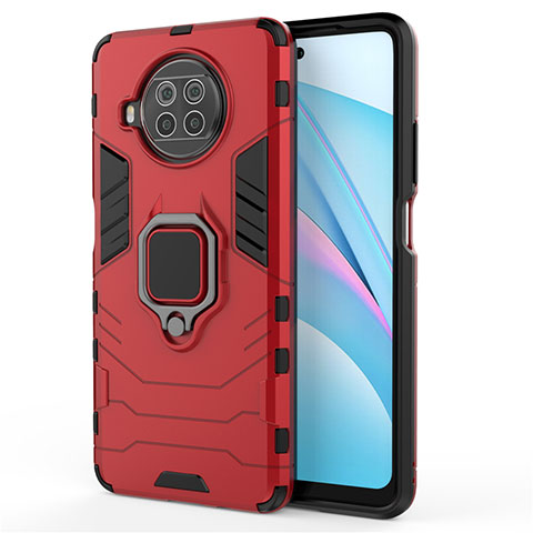 Custodia Silicone e Plastica Opaca Cover con Magnetico Anello Supporto per Xiaomi Mi 10i 5G Rosso