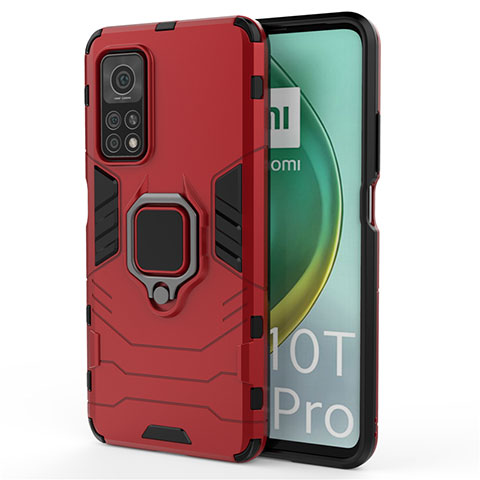 Custodia Silicone e Plastica Opaca Cover con Magnetico Anello Supporto per Xiaomi Mi 10T 5G Rosso