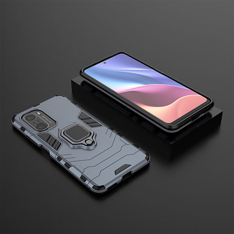 Custodia Silicone e Plastica Opaca Cover con Magnetico Anello Supporto per Xiaomi Mi 11X Pro 5G Blu