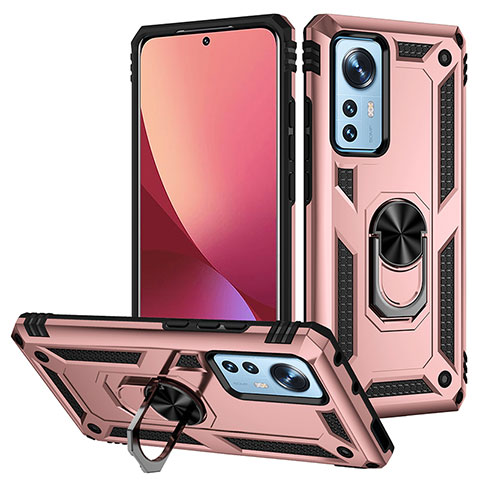 Custodia Silicone e Plastica Opaca Cover con Magnetico Anello Supporto per Xiaomi Mi 12 Pro 5G Oro Rosa