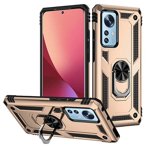 Custodia Silicone e Plastica Opaca Cover con Magnetico Anello Supporto per Xiaomi Mi 12S 5G Oro