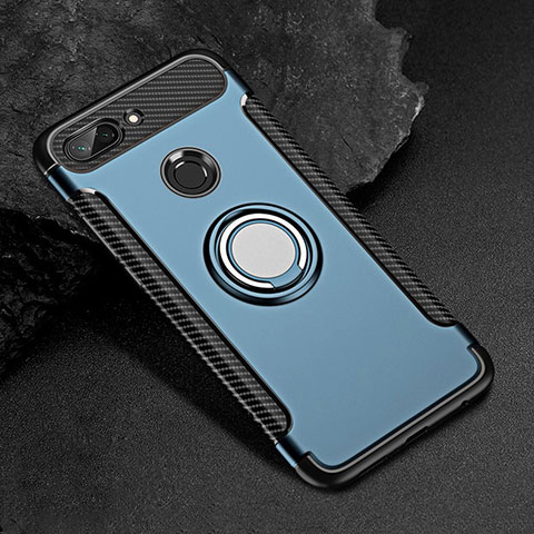 Custodia Silicone e Plastica Opaca Cover con Magnetico Anello Supporto per Xiaomi Mi 8 Lite Blu