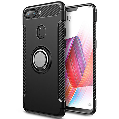 Custodia Silicone e Plastica Opaca Cover con Magnetico Anello Supporto per Xiaomi Mi 8 Lite Nero