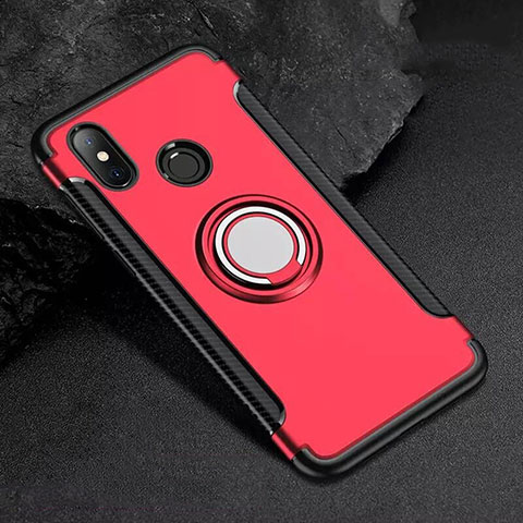 Custodia Silicone e Plastica Opaca Cover con Magnetico Anello Supporto per Xiaomi Mi 8 Rosso