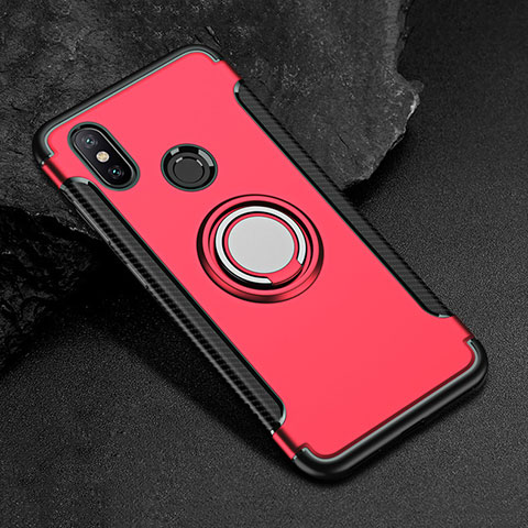 Custodia Silicone e Plastica Opaca Cover con Magnetico Anello Supporto per Xiaomi Mi Max 3 Rosso