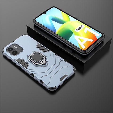 Custodia Silicone e Plastica Opaca Cover con Magnetico Anello Supporto per Xiaomi Poco C50 Blu