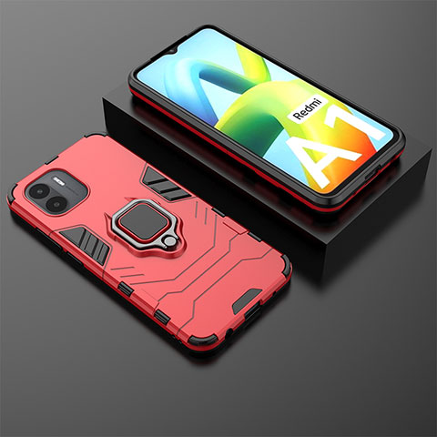 Custodia Silicone e Plastica Opaca Cover con Magnetico Anello Supporto per Xiaomi Poco C51 Rosso