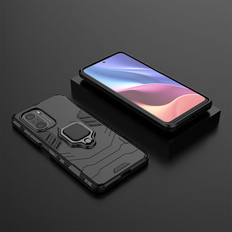 Custodia Silicone e Plastica Opaca Cover con Magnetico Anello Supporto per Xiaomi Poco F3 5G Nero
