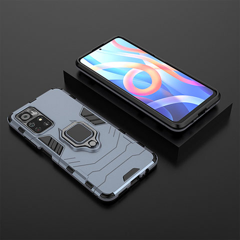 Custodia Silicone e Plastica Opaca Cover con Magnetico Anello Supporto per Xiaomi Poco M4 Pro 5G Blu