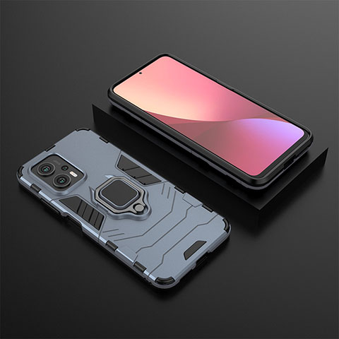 Custodia Silicone e Plastica Opaca Cover con Magnetico Anello Supporto per Xiaomi Poco X4 GT 5G Blu