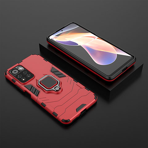 Custodia Silicone e Plastica Opaca Cover con Magnetico Anello Supporto per Xiaomi Poco X4 NFC Rosso