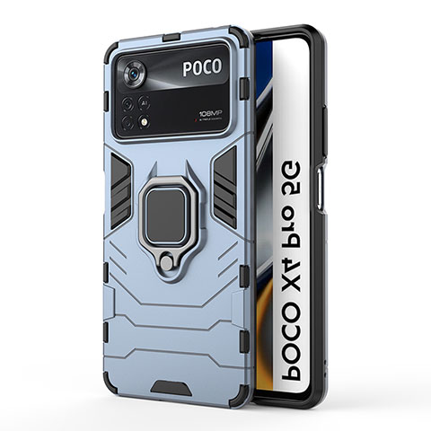 Custodia Silicone e Plastica Opaca Cover con Magnetico Anello Supporto per Xiaomi Poco X4 Pro 5G Blu