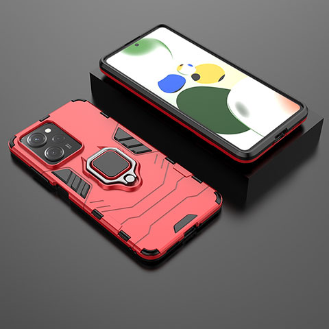 Custodia Silicone e Plastica Opaca Cover con Magnetico Anello Supporto per Xiaomi Poco X5 Pro 5G Rosso