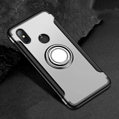 Custodia Silicone e Plastica Opaca Cover con Magnetico Anello Supporto per Xiaomi Redmi 6 Pro Argento