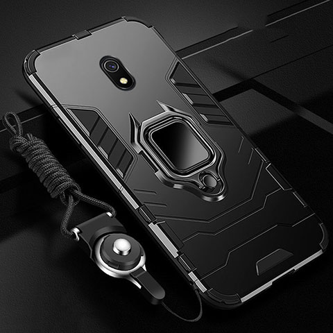 Custodia Silicone e Plastica Opaca Cover con Magnetico Anello Supporto per Xiaomi Redmi 8A Nero