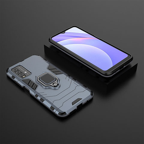 Custodia Silicone e Plastica Opaca Cover con Magnetico Anello Supporto per Xiaomi Redmi 9 Power Blu