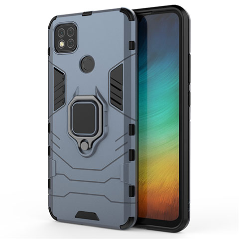 Custodia Silicone e Plastica Opaca Cover con Magnetico Anello Supporto per Xiaomi Redmi 9C Blu