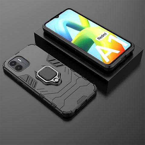 Custodia Silicone e Plastica Opaca Cover con Magnetico Anello Supporto per Xiaomi Redmi A1 Nero