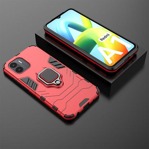 Custodia Silicone e Plastica Opaca Cover con Magnetico Anello Supporto per Xiaomi Redmi A2 Rosso