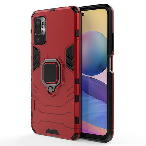 Custodia Silicone e Plastica Opaca Cover con Magnetico Anello Supporto per Xiaomi Redmi Note 10 5G Rosso