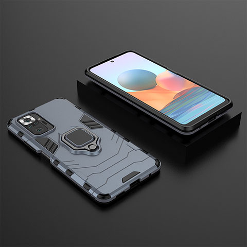 Custodia Silicone e Plastica Opaca Cover con Magnetico Anello Supporto per Xiaomi Redmi Note 10 Pro 4G Blu