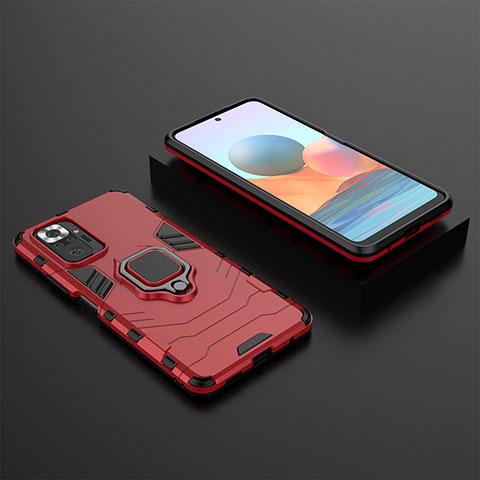 Custodia Silicone e Plastica Opaca Cover con Magnetico Anello Supporto per Xiaomi Redmi Note 10 Pro 4G Rosso