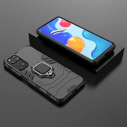 Custodia Silicone e Plastica Opaca Cover con Magnetico Anello Supporto per Xiaomi Redmi Note 11 4G (2022) Nero