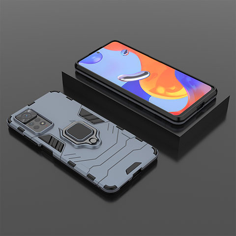 Custodia Silicone e Plastica Opaca Cover con Magnetico Anello Supporto per Xiaomi Redmi Note 11 Pro 4G Blu