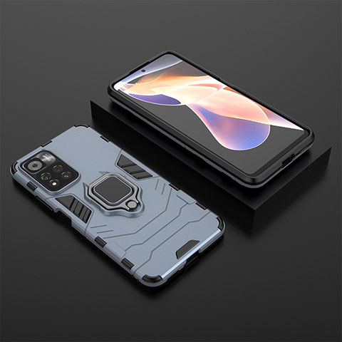 Custodia Silicone e Plastica Opaca Cover con Magnetico Anello Supporto per Xiaomi Redmi Note 11 Pro+ Plus 5G Blu